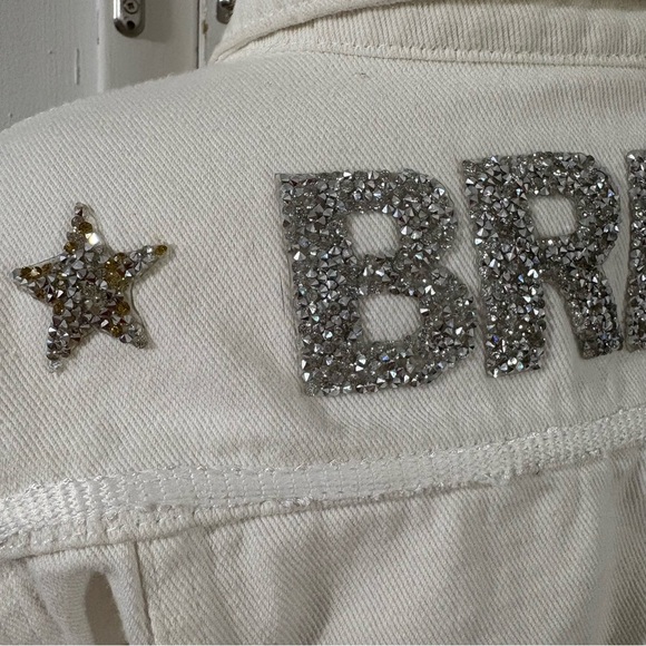 Event Blossom Bride White Denim Jacket Sz S/M Rhinestone Bridal Bachelorette - Picture 13 of 15